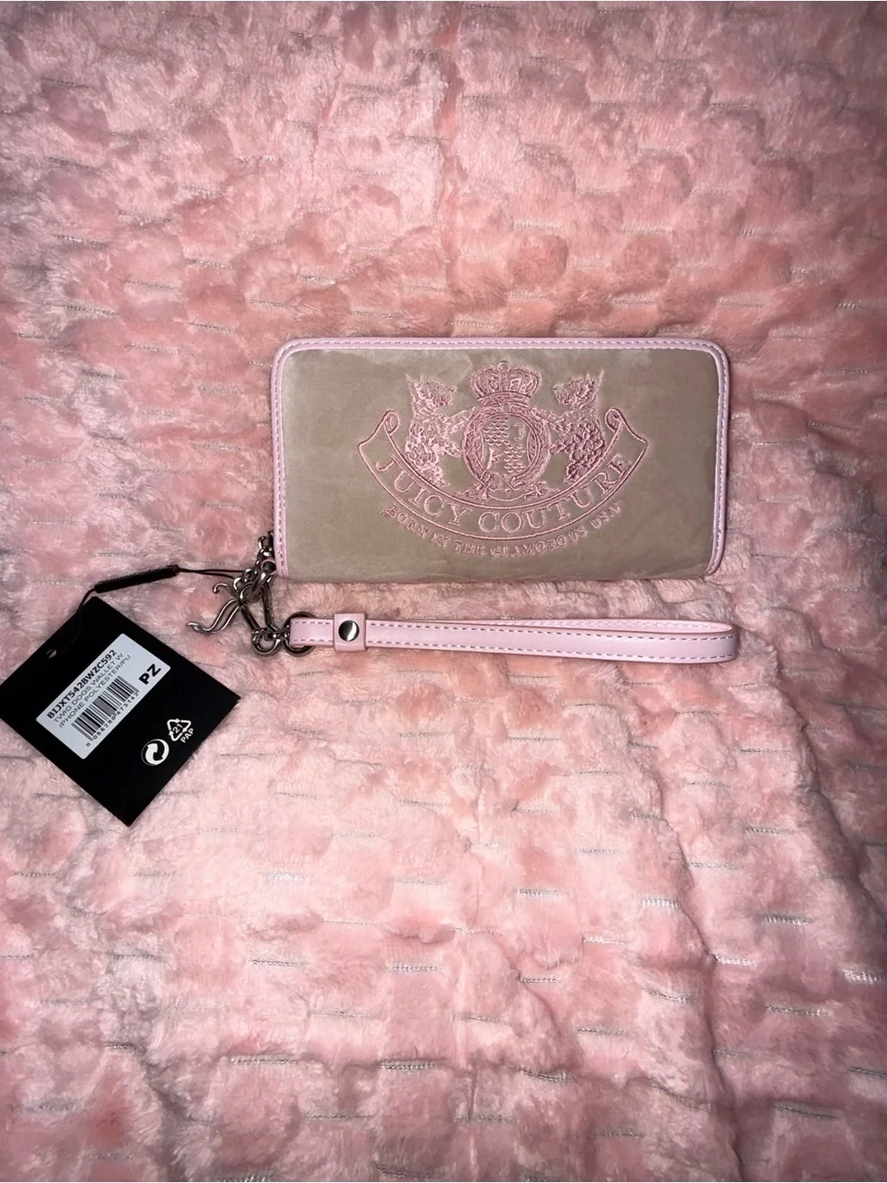 Juicy Couture UK Long Wallet Beige / Pink **Born In Glamorous USA** design! NWT! - Picture 2 of 10